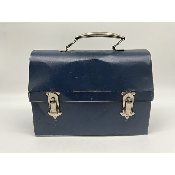 Vintage 1940's Era Dome Top Metal Lunch Box by American Thermos Bottle Co Blue. - Picture 5 of 16
